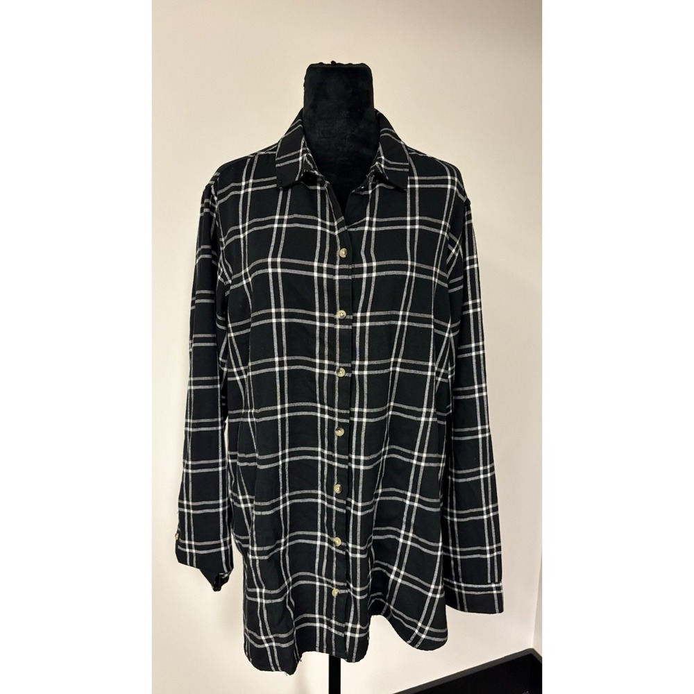 Jachs Girlfriend Black White Plaid Button Down Shirt Women's XL Rayon Blend